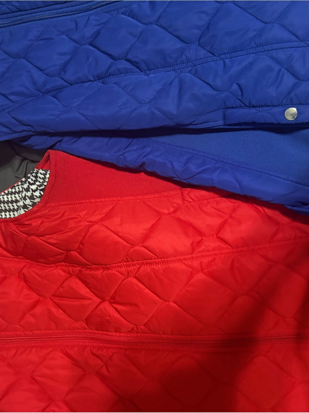 Kim Rogers Quilted Puffer Jacket in Red & Blue